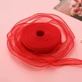 Leuchtend rotes Organzaband mit Fischschwanzkante, 4 cm breit, für DIY-Schleifen. - 1 Meter / Echtes Rot