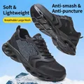 Lightweight breathable black safety work shoes with steel toe and puncture protection. - 39 / Black