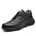 Black men's industrial safety work shoes with steel toe cap and warm winter fur lining - 36 / Fleece Lined Style / Black Steel Toe Anti-smash Puncture Proof
