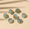 Bottoni vintage in finta giada blu marmorizzata con petali dorati per accessori capelli - Con Calice / Confezione da 5 Pezzi (5*10mm) / Blu