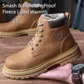 Brown men's safety boots with fur lining and puncture-resistant thick rubber soles - 36 / Fleece Thermal Style / Brown