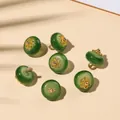 Bottoni retrò in finta giada verde con vassoio floreale dorato per DIY Hanfu - Con Calice / Confezione da 5 Pezzi (5*10mm) / Verde Scuro