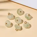 Bottoni decorativi retrò in finta giada con asole dorate per abbigliamento e accessori fai-da-te - Senza Supporto a Fiore / Confezione da 5 Pezzi (5*10mm) / verde e bianco