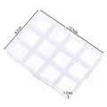 Transparent 12-compartment plastic jewelry storage organizer box showing 13.5cm x 9.7cm dimensions - 13.5x9.7x1.7cm / 12 Grids