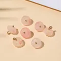 Eleganti bottoni in finta giada rosa con vassoio a fiori in metallo dorato fai-da-te - Senza Supporto a Fiore / Confezione da 5 Pezzi (5*10mm) / bianco-rosa
