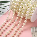 White ABS imitation pearl bead chain on a roll for DIY wedding craft projects. - Plump Bead Style / 10mm / 2m / Off-white