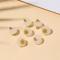 Bottoni retrò in finta giada con vassoio floreale dorato per Hanfu e accessori per abbigliamento - Con Calice / Confezione da 5 Pezzi (5*10mm) / Bianco