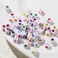 6mm white acrylic square cube beads with colorful dash patterns for DIY jewelry - Letter I Style / 100 Pieces (6x6mm/Hole 3.4mm)