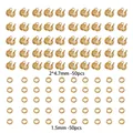 50 sets of golden stainless steel crimp covers with 1.5mm beads for DIY jewelry making - 2mm Crimp Covers + 1.5mm Positioning Beads (Set of 50 Pairs) / Gold