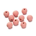 Geribbelde ronde houten kralen in macaronroze voor het maken van sieraden en hobbywerk - Schroefdraad kogel / 20 Stuks/Verpakking (11x12mm) / Lichtroze