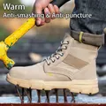Braune hochgeschnittene Sicherheitsstiefel mit Stahlkappe und Durchtrittschutz für Winter - 37 / Baumwollschuhe (Stahlkappe Feste Sohle)