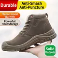 Braune hochgeschnittene Wintersicherheitsstiefel mit warmem Fleecefutter und Stahlkappe. - 37 / Fleecegefütterte warme Baumwollschuhe für Schweißer (ai-Braun)