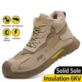 Botas de seguridad de invierno marrones con forro de pelo cálido y suela antipinchazos - 37 / Estilo Antigolpes y Antiperforación (Suela Sólida) / Marrón