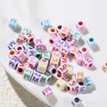 Colorful 6mm square acrylic alphabet beads with oil-drop letters for DIY jewelry making - Letter M Style / 100 Pieces (6x6mm/Hole 3.4mm)