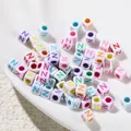 6x6mm white acrylic square beads featuring colorful oil-drop letter Z for DIY jewelry - Letter N Style / 100 Pieces (6x6mm/Hole 3.4mm)