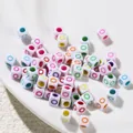 6mm white acrylic square beads with colorful circle patterns for DIY jewelry making - Letter O Style / 100 Pieces (6x6mm/Hole 3.4mm)