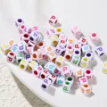 Premium 6mm square acrylic colorful alphabet beads with letter P for DIY jewelry making - Letter P Style / 100 Pieces (6x6mm/Hole 3.4mm)