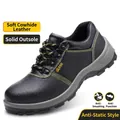 Zapatos de seguridad antiestáticos duraderos de cuero vacuno con punta de acero - 36 / Suela Sólida Antiestática Anti-aplastamiento y Antipinchazos / Gris Negro Verde Empalme