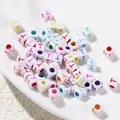 6mm white acrylic square beads with colorful oil-drop letter T for DIY jewelry making - Letter T Style / 100 Pieces (6x6mm/Hole 3.4mm)