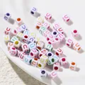 Colorful 6x6mm acrylic square beads featuring letter U for creative DIY jewelry making projects - Letter U Style / 100 Pieces (6x6mm/Hole 3.4mm)