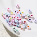 6x6mm white acrylic square beads with colorful V letter for DIY jewelry making. - Letter V Style / 100 Pieces (6x6mm/Hole 3.4mm)