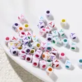 White 6mm square acrylic beads with colorful drip oil letter Y for DIY jewelry making. - Letter Y Style / 100 Pieces (6x6mm/Hole 3.4mm)