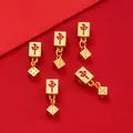 Elegant gold-toned Mahjong 'Zhong' pendant with dice charm for DIY necklace jewelry making - Mahjong Red Dragon Tile with Dice / 1 Piece (Approx 7.5*25.5mm) / Gold