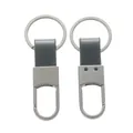 Pair of premium metal car keychains with black leather straps and silver rings - Approx. 3*8cm / Matte Gunmetal + Black