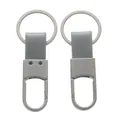 Elegant grey metal car keychain with leather strap and horseshoe clasp - Approx. 3*8cm / Matte Gunmetal + Grey