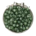 Macro view of green frosted crackle glass beads piled on a decorative silver bow tray - Pack of 50 (10mm / Hole 1.5mm) / Matte Dark Green