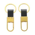 Portachiavi per auto in metallo dorato lucido con cinturino in pelle nera di lusso - Circa 3*8cm / Oro + Nero