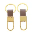 Confezione da 2 portachiavi per auto in metallo dorato con cinturini in pelle marrone - Circa 3*8cm / Oro + Caffè