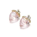 Perles fraises en acrylique rose transparent avec breloques feuilles dorées pour bijoux - 2 Pièces/Paquet (23x32mm) / Rose