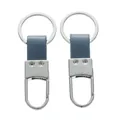 Elegante portachiavi in metallo con cinturino in pelle grigia e moschettone di sicurezza - Circa 3*8cm / Tono Argento + Azzurro