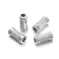 Detailed macro view of silver micro-pave cubic zirconia cylindrical jewelry connector beads. - Amulet Clasp (Without Loop) / 6x14mm (1 Piece) / Silver