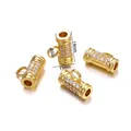 Detailed view of gold-plated cylinder connectors with CZ inlay and dimensions - Amulet Clasp (With Loop) / 11x14mm (1 Piece/Pack) / Gold