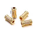 Detailed view of pavé-set gold cylindrical jewelry connectors with dimensions - Amulet Clasp (Without Loop) / 6x14mm (1 Piece) / Gold