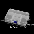 Transparente Kunststoffbox mit 6 Fächern und blauem Verschluss, 14,5 x 9,5 x 3,2 cm - 5 Fächer Schmuckbox / 14.5x9.5x3.2cm