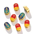 Ancient matte gold Chinese blessing beads with colorful enamel for DIY jewelry making - Peace and Joy / Set of 2 (Vertical Hole) / Gold