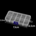 10-Fächer transparente Kunststoff-Aufbewahrungsbox mit blauem Verschluss - Abnehmbare quadratische 10-Gitter-Transparentbox / 13cmx6.5cmx2.2cm