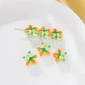 Cuentas de estrella navideñas de vidrio pintadas a mano en verde y naranja para joyas DIY - 5 Piezas/Paquete (6.5x13x13.5mm) / Cuenta Estrella de Navidad - Naranja