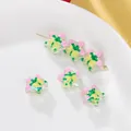 Cuentas de vidrio coloridas pintadas a mano en forma de estrella para joyas de Navidad - 5 Piezas/Paquete (6.5x13x13.5mm) / Cuenta Estrella de Navidad - Rosa