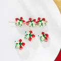 Cuentas festivas de Navidad en forma de estrella de cristal pintadas a mano para joyas DIY - 5 Piezas/Paquete (6.5x13x13.5mm) / Cuenta Estrella de Navidad - Rojo