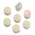 Dull silver flower spacer beads with pink and yellow enamel accents for DIY bracelets - Pack of 2 / Yellow Small Flower Pearly Oil
