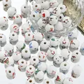 Decorative white Christmas wooden beads with gnome and Santa prints for DIY holiday crafts - Style 05 (16mm)
