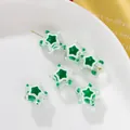 Cuentas de cristal de estrella pintadas a mano para joyería de Navidad DIY - 5 Piezas/Paquete (6.5x13x13.5mm) / Cuenta Estrella Lampwork - Verde