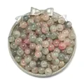 Elegant 10mm gold-leaf lampwork glass beads featuring floral patterns for DIY jewelry crafts - 50 Pieces (10mm / Hole 1.8mm) / Pink and Green