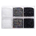 Juego de piedras de cristal natural en una caja de almacenamiento transparente de 6 celdas - Negro y Blanco / Caja de 6 rejillas