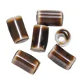 Cuentas cilíndricas de cerámica esmaltada color café hechas a mano para creación de joyas DIY - Estilo 20 (Cilindro bandeado)