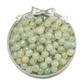 Loose 10mm iridescent pale green glass beads for DIY jewelry making in a decorative bow dish - 50 Pieces (10mm / Hole 1.8mm) / Yellow-Green